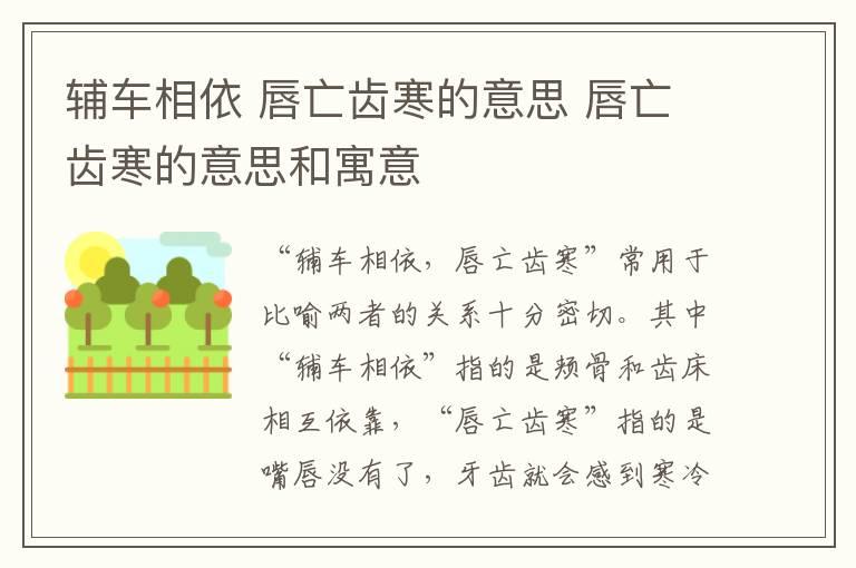 辅车相依 唇亡齿寒的意思 唇亡齿寒的意思和寓意