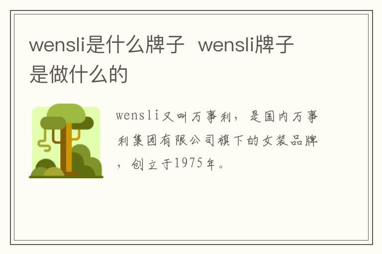 wensli是什么牌子  wensli牌子是做什么的