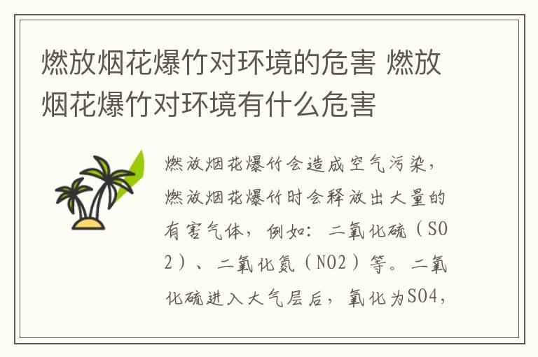 燃放烟花爆竹对环境的危害 燃放烟花爆竹对环境有什么危害