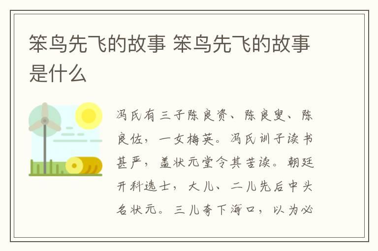 笨鸟先飞的故事 笨鸟先飞的故事是什么