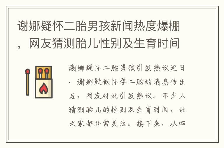 谢娜疑怀二胎男孩新闻热度爆棚，网友猜测胎儿性别及生育时间