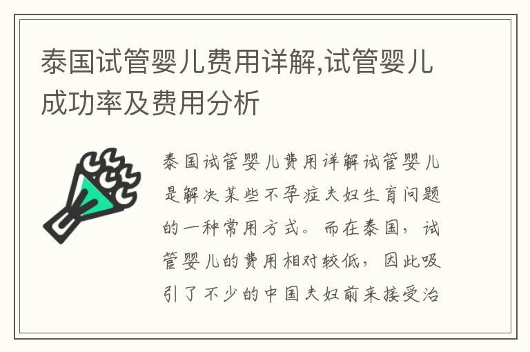 泰国试管婴儿费用详解,试管婴儿成功率及费用分析