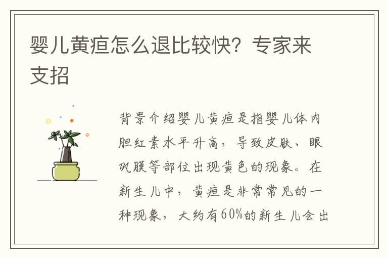 婴儿黄疸怎么退比较快？专家来支招