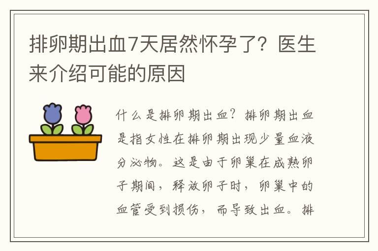 排卵期出血7天居然怀孕了？医生来介绍可能的原因