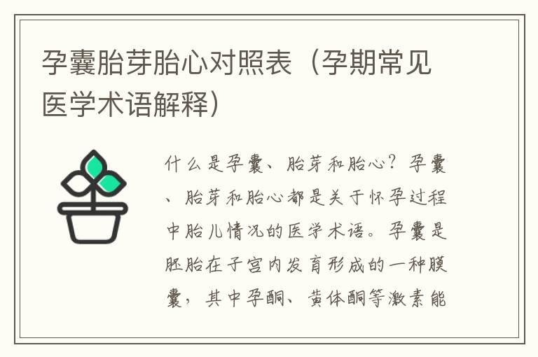 孕囊胎芽胎心对照表（孕期常见医学术语解释）