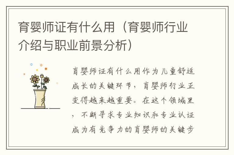 育婴师证有什么用（育婴师行业介绍与职业前景分析）