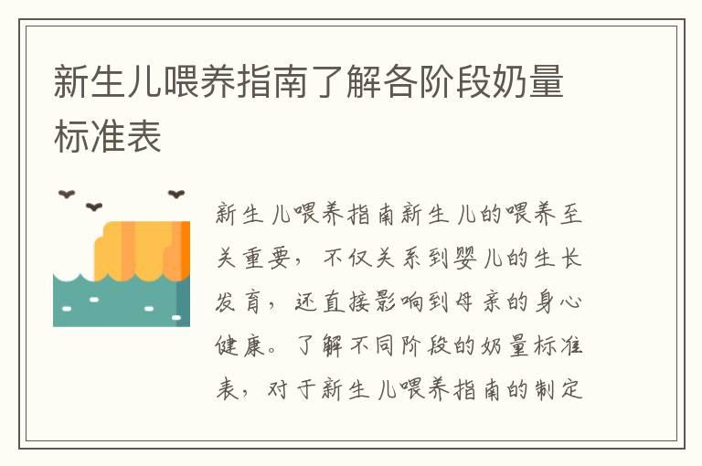 新生儿喂养指南了解各阶段奶量标准表