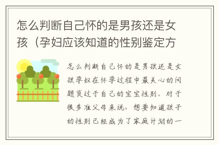 怎么判断自己怀的是男孩还是女孩（孕妇应该知道的性别鉴定方法）